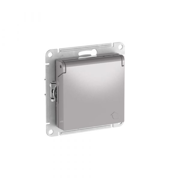 ATLASDESIGN РОЗЕТКА с заземл. со шторк. с крышкой, 16А,IP20, быстрозажимные клеммы, АЛЮМИНИЙ