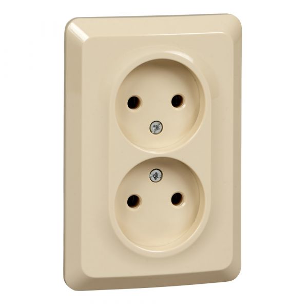 ЭТЮД Розетка двойная скрытая без заземления без шторок 16А 250B кремовый