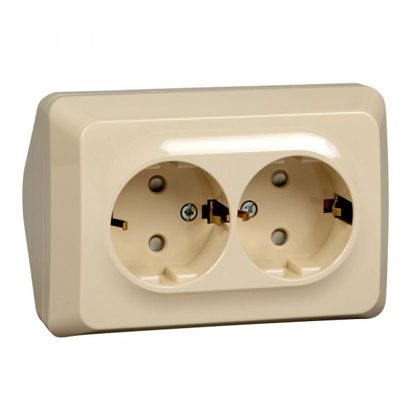 ЭТЮД Розетка угловая двойная открытой установки с заземлением со шт. 16А 250B,кремовый
