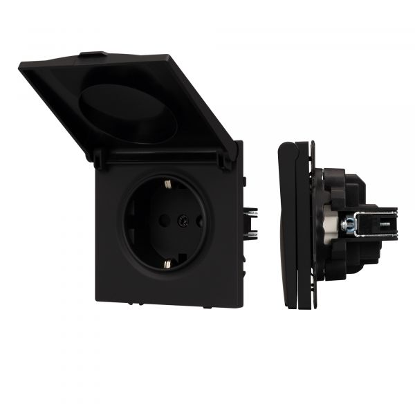 Механизм розетки влагозащищённый SCT-NOBE-MCP-SFPL-BK 230V, 16A, Чёрный, 1 пост