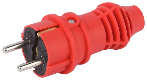 Вилка каучуковая прямая c заземлением 16А IP44 красная VX13-R-IP44