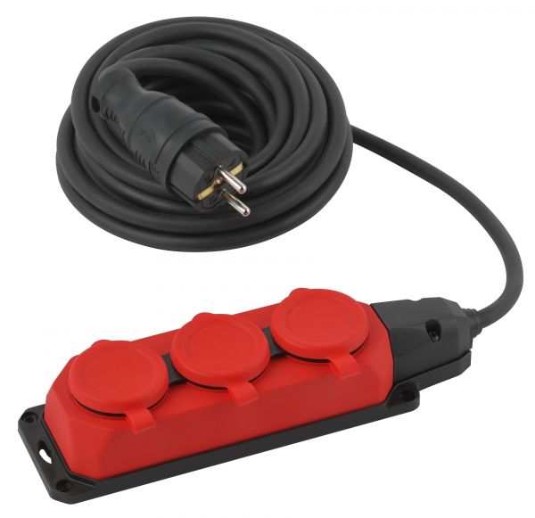 Удлинитель силовой UK-3e-3x1,5-5m-IP44KG с заземлением 3 розетки каучук 5м КГ 3х1,5мм2 IP44