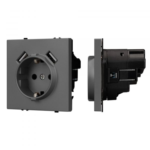 Механизм розетки с USB зарядкой SCT-NOBE-MUAA-SFPL-GR 230V, 16A, Серый, 3 поста