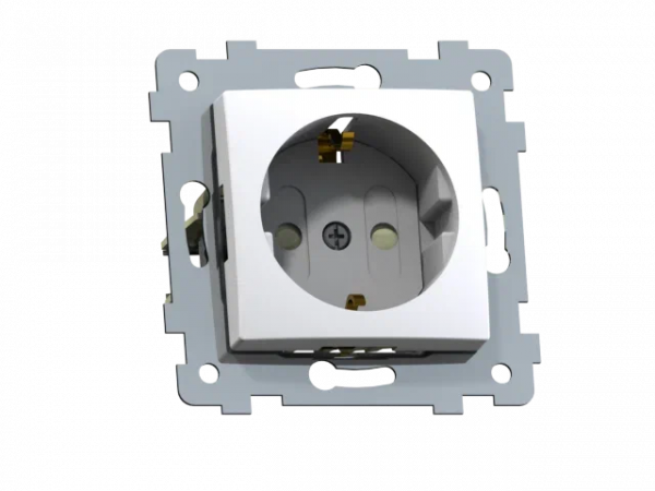 Мария  Механизм розетки одноместной с заземляющим контактом со шторкой скрытой установки РС16-446, белый