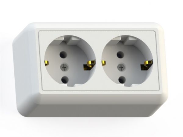 ОПТИМА Розетка открытой установки двухместная с заземляющим контактом, 16А РА16-374, слоновая кость