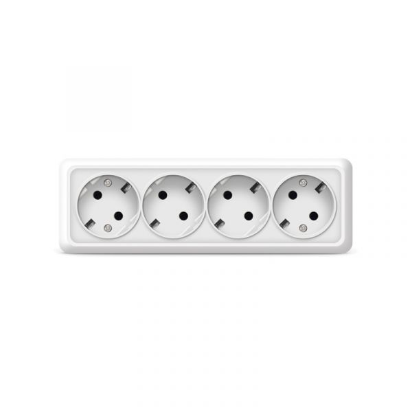 Розетка четырехместная   Олимп с/з, наружная, 16А, 220В, белая (еврослот)