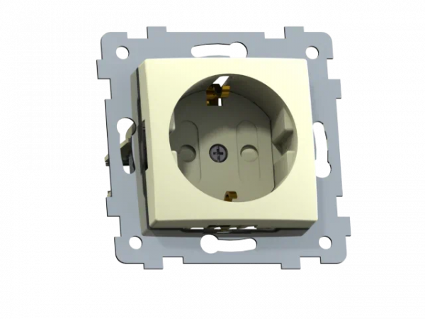 Мария  Механизм розетки одноместной с заземл контактом со шторкой скрытой установки РС16-446,  слоновая кость