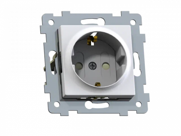 Аксиома Механизм розетки одноместной с заземляющим контактом и шторкой скрытой установки РС16-454,  белый