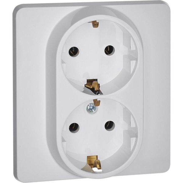 Розетка 2-местная с заземлением без защитных шторок 16А в сборе белый INSPIRIA