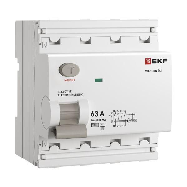 Выключатель дифференциального тока (ВД) четырехполюсный 4P 63А 300mA (AC) эл-мех ВД-100N E1046MS63300 PROXIMA EKF