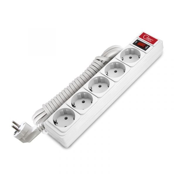 Фильтр сетевой СОЮЗ ПВС 3*0,75 5 гнезд, выключатель с индикацией, с заземлением, белый 5м