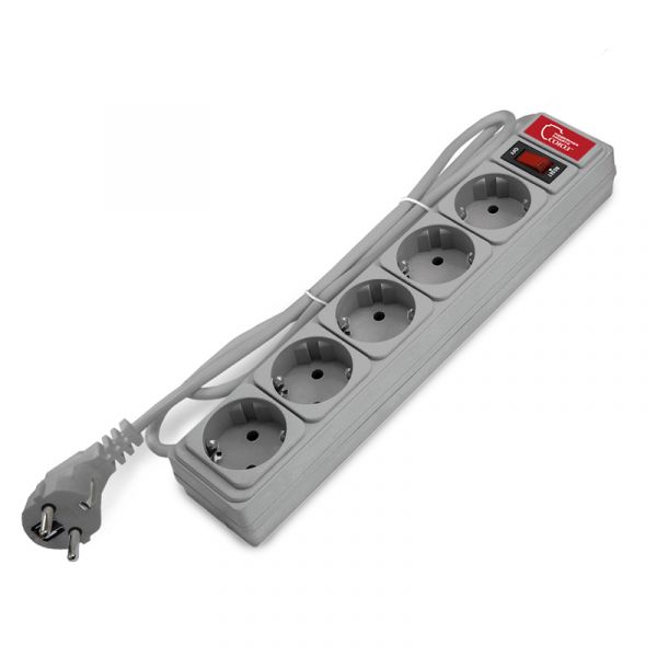 Фильтр сетевой СОЮЗ ПВС 3*0,75 5 гнезд, выключатель с индикацией, с заземлением, серый 1,5м