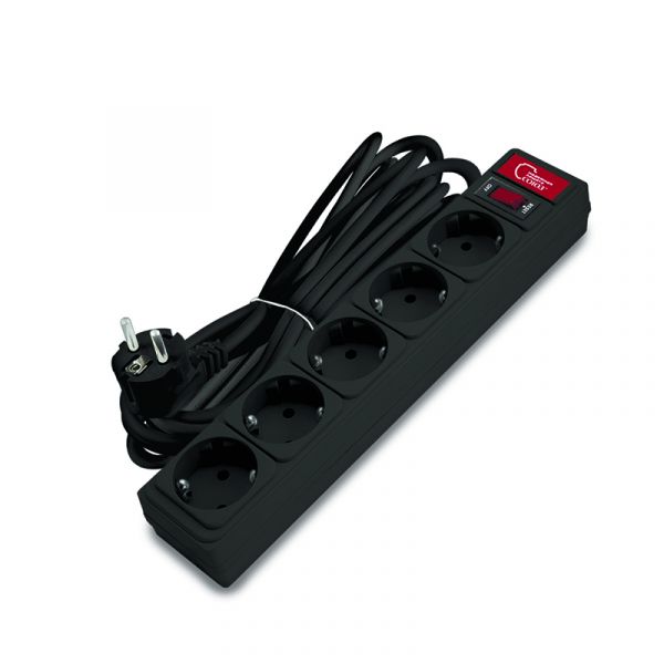 Фильтр сетевой СОЮЗ ПВС 3x0,75 5 гнезд, выключатель с индикацией, с/з, з/ш, черный 5м