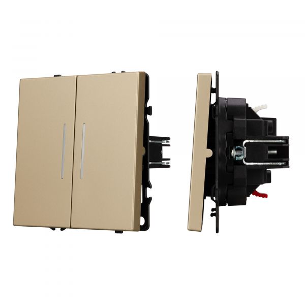 Механизм выключателя двухкавишный непроходной LED SWT-NOBE-MK02-SFPL-L-GD 230V, 10A, Золото светлое, 1 пост