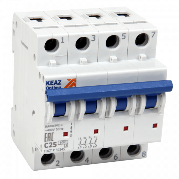 Выключатель автоматический четырехполюсный 25А B 6кА AC OptiDin BM63-4B25-ОМ4-РЕГ