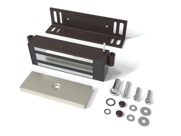 Замок электромагнитный (12VDC, 300кг), встроенный модуль перемагничивания, монтажный комплект,      уголок 40х50мм, толщина уголка 4мм