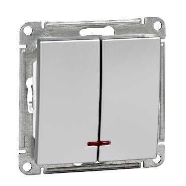 W59 Выключатель двухклавишный с подсв. 10АХ, механизм, матовый хром