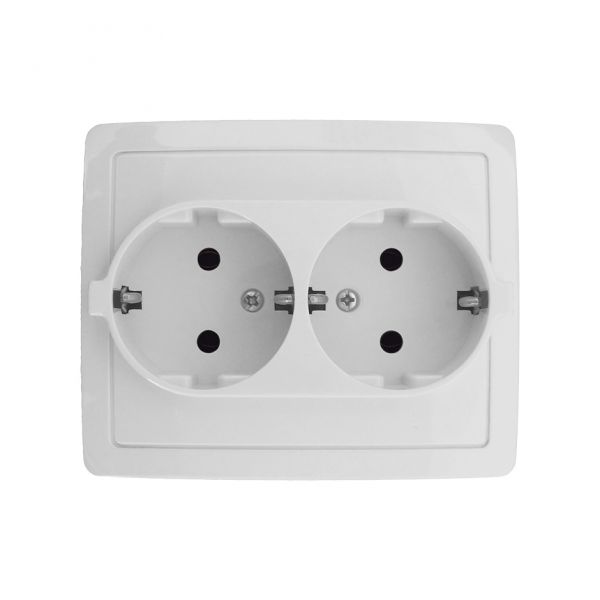 Розетка двойная с заземлением Schuko, винтовой зажим, 16А 250В, белый