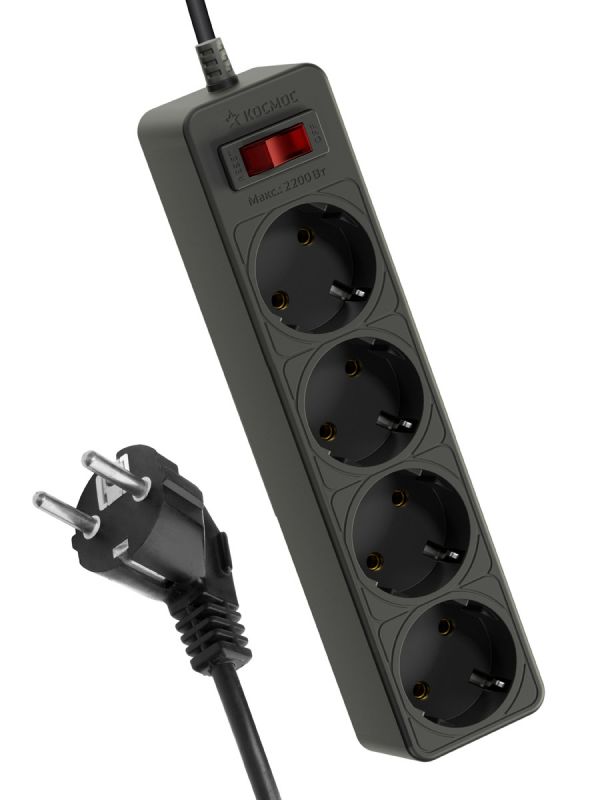 Фильтр сетевой 1,5м 4 гнезда, пвс 3х0,75 мм2, черный