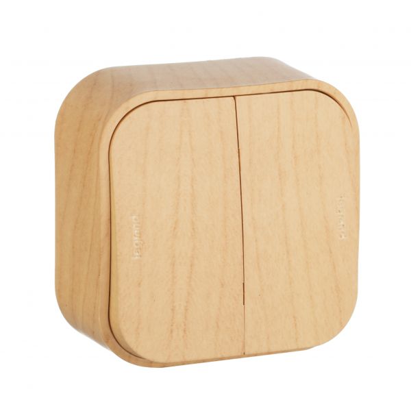 Выключатель 2-клавишный для открытой установки проходной 10А дерево QUTEO