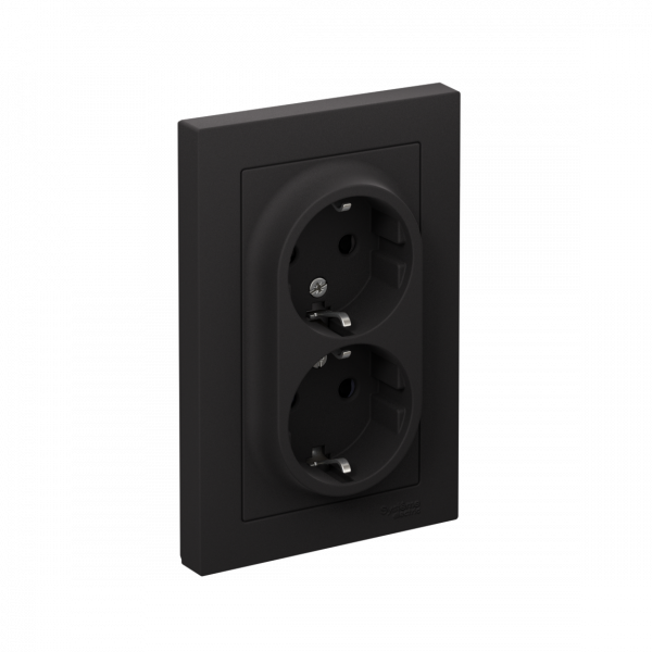 Розетка ATLASDESIGN двойная с заземлением со шторками 16А в сборе карбон