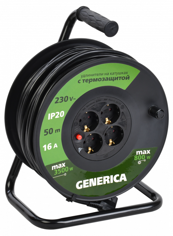 Удлинитель силовой УК50 с термозащитой 4 места 2P+PE/50м 3х1.5мм2 GENERICA
