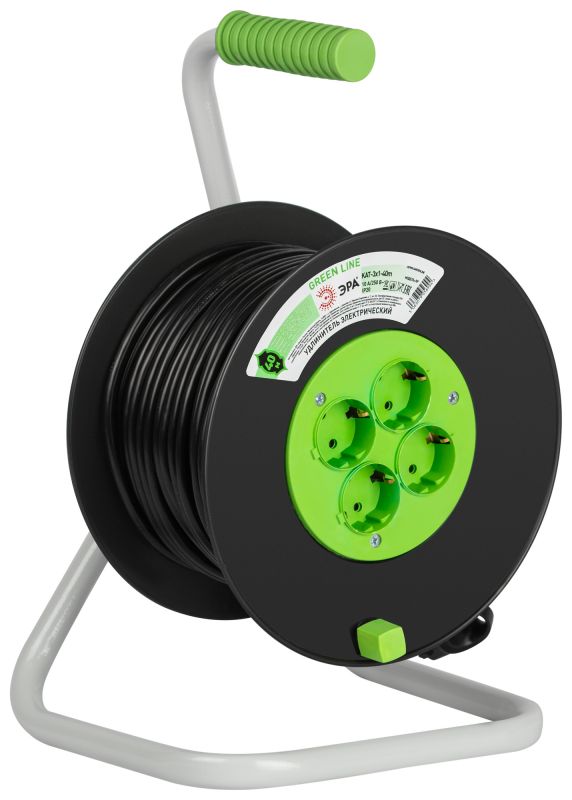 Удлинитель силовой на катушке пластик 4 розетки с заземлением 40 м ПВС 3x1мм2 GREEN LINE KAT-3x1-40m