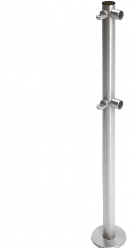 Стойка ограждения L-образная с 2-мя полупетлями под поворотную створку или секцию и 2 муфты справа