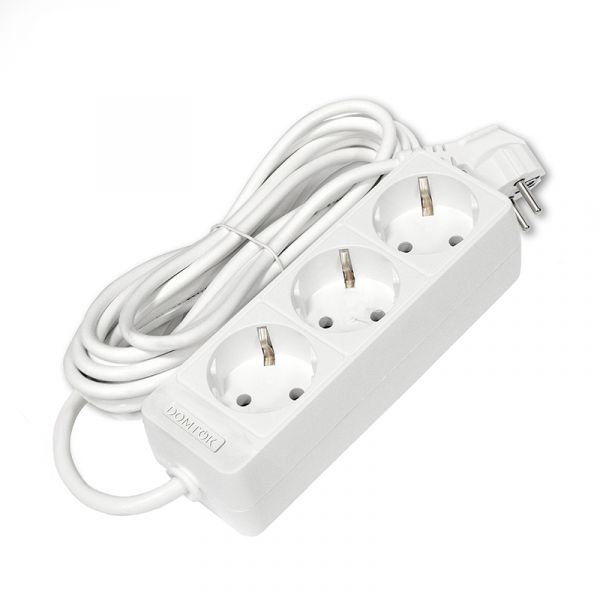 Удлинитель бытовой 3 гнезда, ПВС 3*0,75, 2,2кВт, с заземлением 5м Лидер DOMTOK