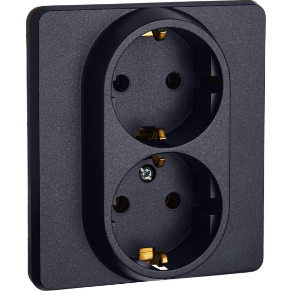 Розетка 2-местная с заземлением без защитных шторок 16А в сборе антрацит INSPIRIA