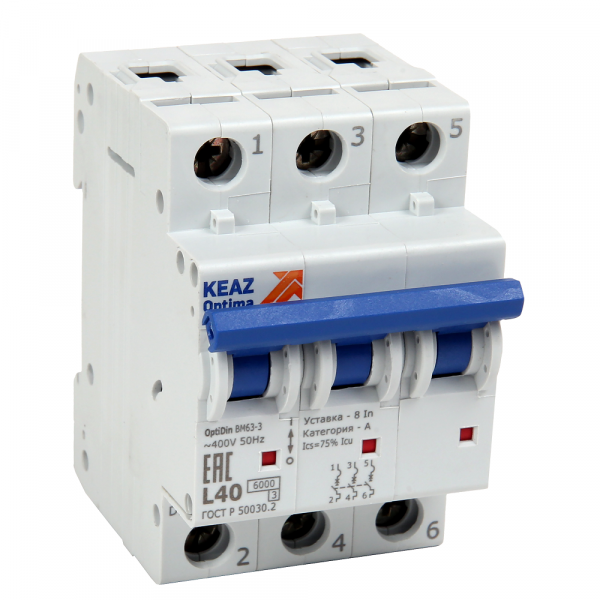 Выключатель автоматический трехполюсный 2А L 6кА AC OptiDin BM63-3L2-УХЛ3