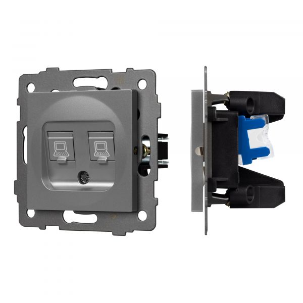Механизм компьютерной розетки двойной SCT-MPC2-PL-GR-V RJ-45, CAT6