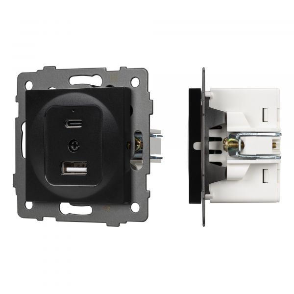 Механизм USB розетки SCT-MUAC-PL-BK-V 5V, 3A, QC4