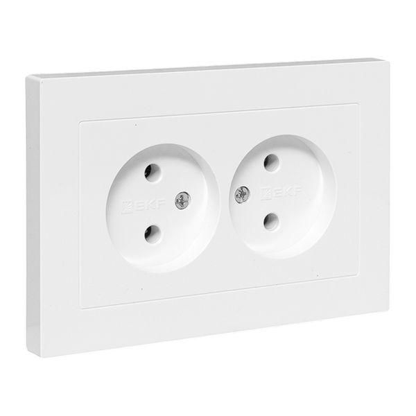 Эпика Механизм розетки двойной 16А без заземления без шторок с рамкой белый EKF