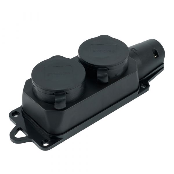 Розетка переносная двухместная штепсельная с заземляющим контактом 250В, 16А, каучук, серия Одри,