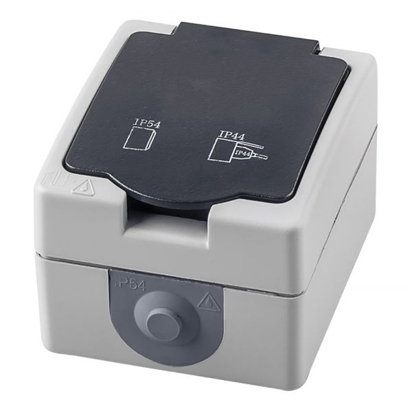 Розетка 1-местная с крышкой с/з 250В 16А серия Велена PST16-11-54 серый/графит STEKKER