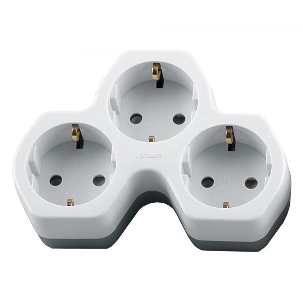 Разветвитель сетевой 3-местный с/з, белый/серый