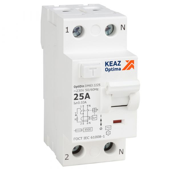 Выключатель дифференциального тока (УЗО) без защиты от сверхтоков 2П 25А 300мА АС 4,5кА OptiDin DM63-2425-ФС-4,5-УХЛ4