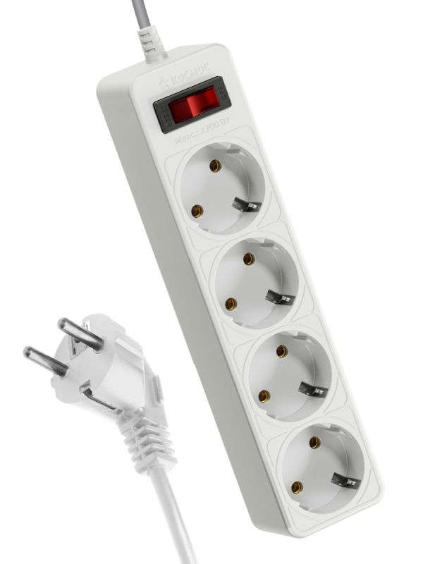 Фильтр сетевой 1,5м 4 гнезда, пвс 3х0,75 мм2, белый