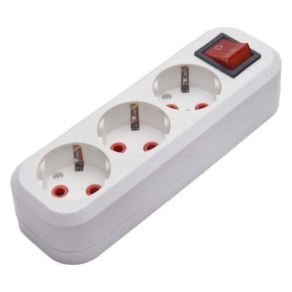 Розетка для удлинителя 3-местная с/з с выключателем, белый