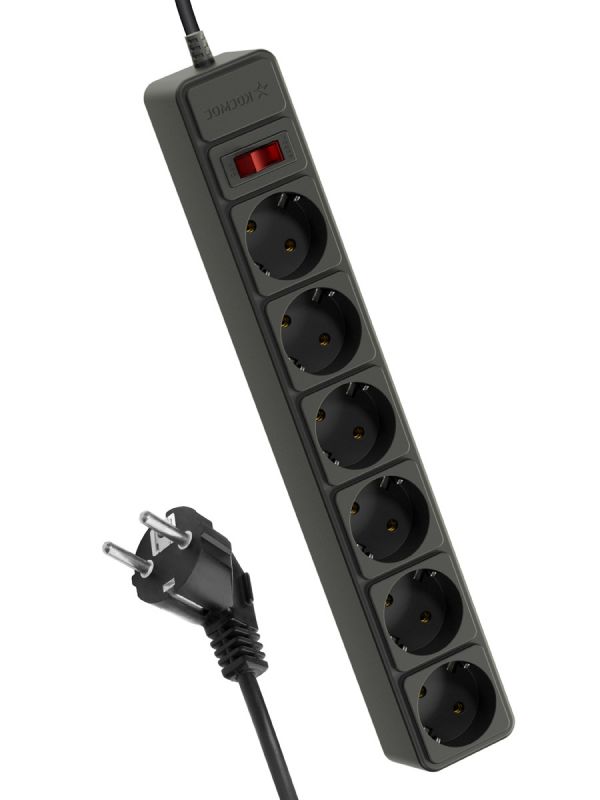 Фильтр сетевой 1,8м 6 гнезд, пвс 3х1мм2, черный, с заземлением, индикатор сети