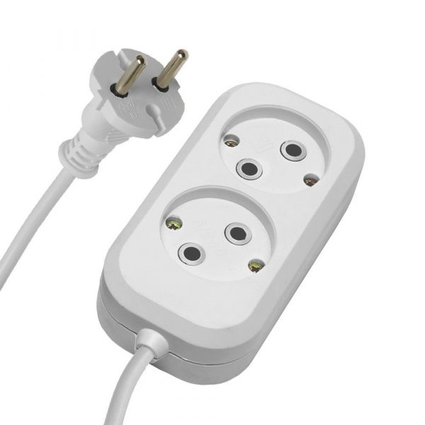 Удлинитель двухместный б/з 2x0,75, 3м, Home, белый