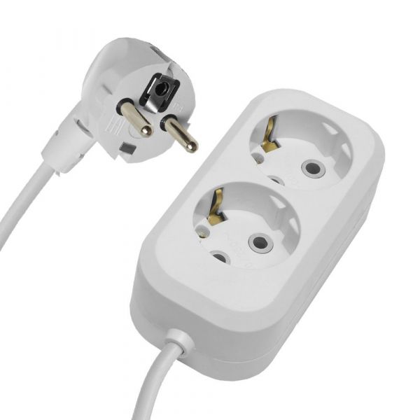 Удлинитель двухместный с/з 3x0,75, 3м, Home, белый