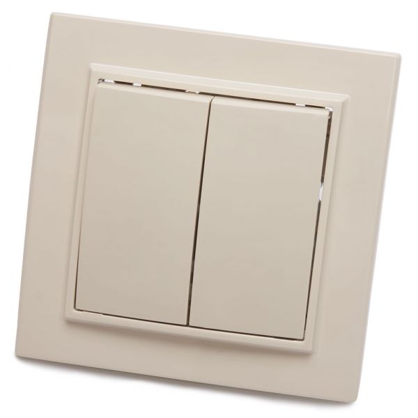 Выключатель двухклавишный, 250В, 10А, серия Эрна, слоновая кость Stekker