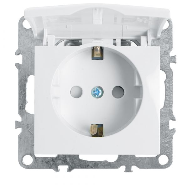 Розетка одноместная (механизм) с/з с крышкой, 250В, 16А серия Эрна, белый Stekker