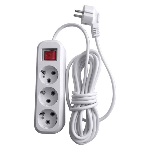 Удлинитель 3-местный с/з с выключателем 3x0.75 10м 250В 10А Home HM03-31-10 У10А-002 белый