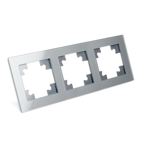 Рамка трехместная горизонтальная, Катрин, серебро,