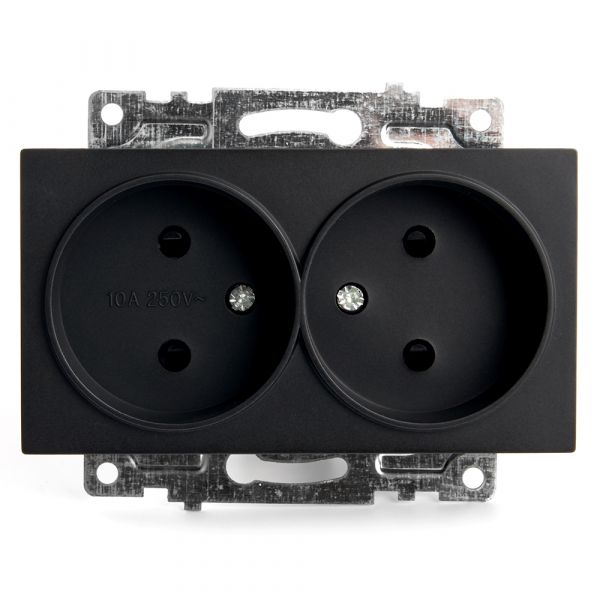 Розетка 2-местная б/з, Катрин, черный,