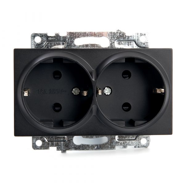 Розетка 2-местная с/з, Катрин, черный,