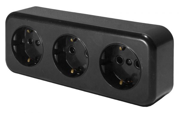 Розетка 3-местная с/з, 250В, 16А, IP20, черный PST16-51-20(RA 16-343-Ч) серия Брест STEKKER